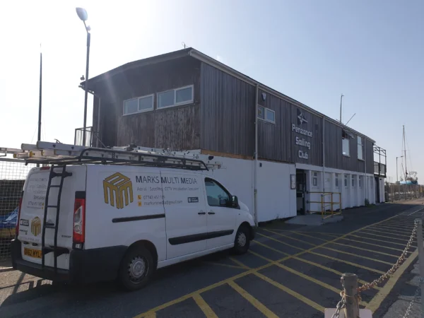 Marks Multi Media Van parked outside Penzance Sailing Club